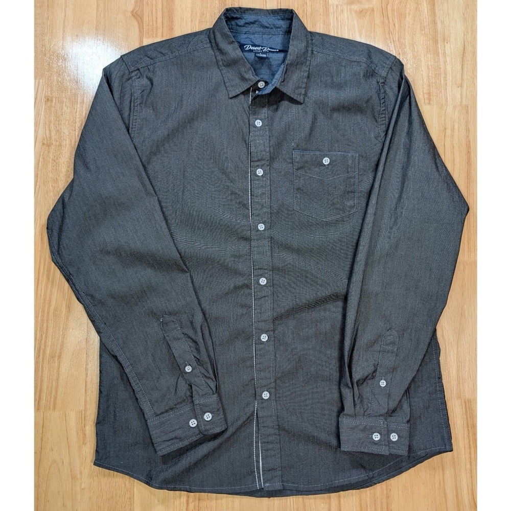 Desert Dunes Men's L Button Front Shirt Gray Long Sleeve Casual Stretch Blemish‎